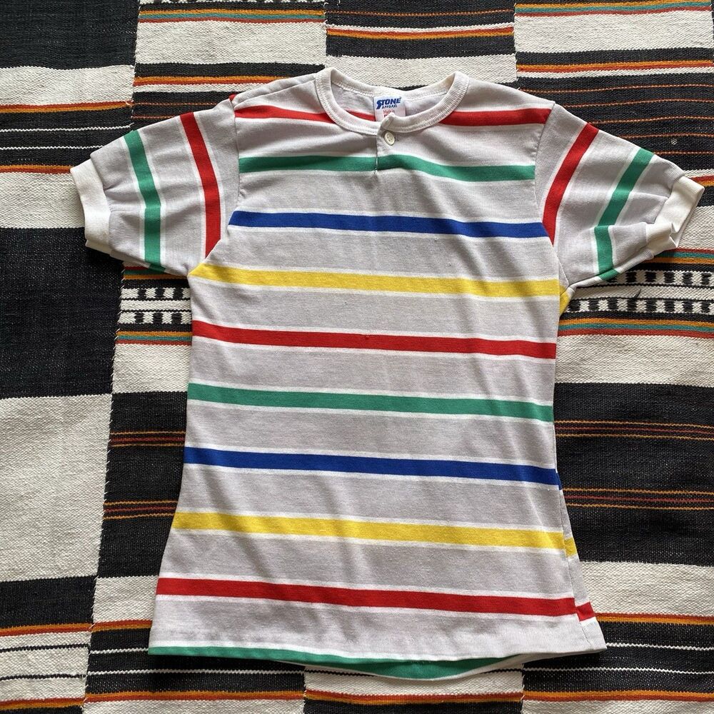 Vintage 70’s Boy’s Striped Ringer Tee Shirt. Stone Apparel. Size 14 Vintage. USA